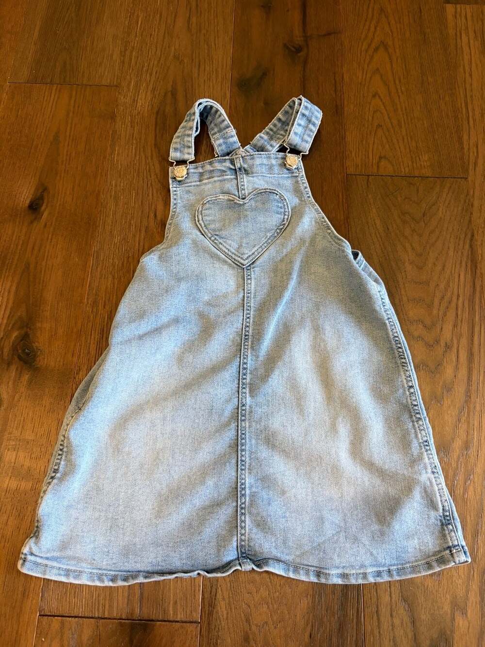 H&M Denim Overall Dress Size 7-8Y Light Wash Heart Pocket